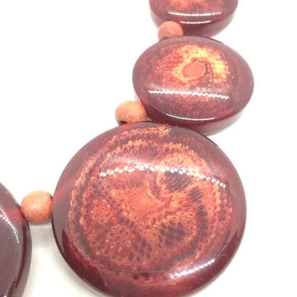 ICING LUCITE STATEMENT DISCS NECKLACE WOODEN BEADS STATEMENT CIRCLES BOHO WOW - Picture 13 of 16